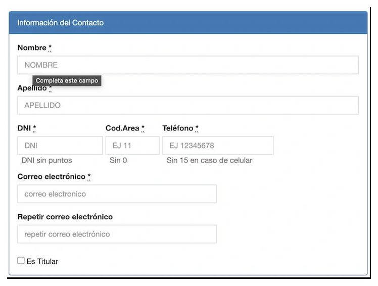 Paso 2 para sacar turno de la VTV en Pehuajó: información del contacto